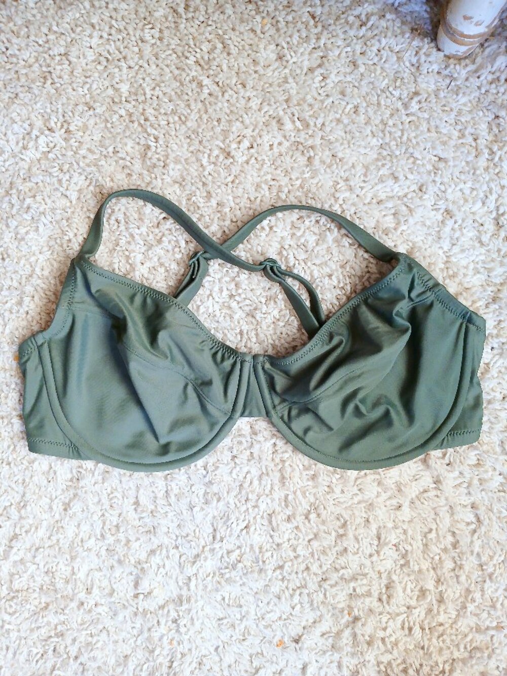 J. Crew Adjustable Green Underwire Supportive Swim Bikini Top 38DD Retro Beach